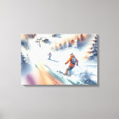 水彩下り坂スキーヤー キャンバスプリント (正面)