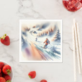 水彩下り坂スキーヤー スタンダードカクテルナプキン (インサイチュ)