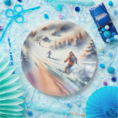 水彩下り坂スキーヤー ペーパープレート (パーティー)