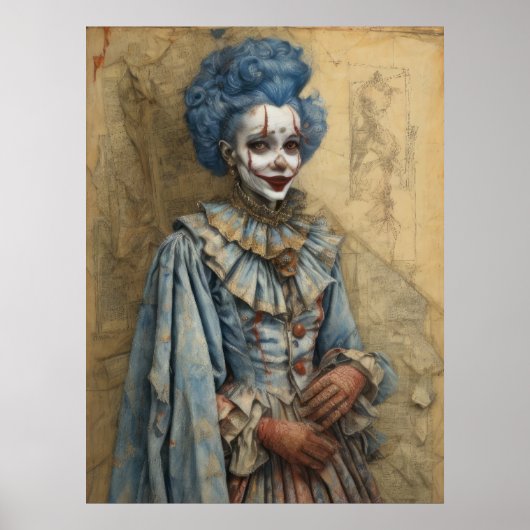 水彩不気味アンティークピエロ女ビクトリアンII ポスター (正面)