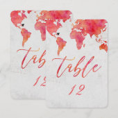 水彩世界地図ウェディングテーブルナンバー 招待状 (正面/裏面)