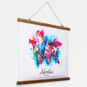 水彩世界地図タペストリー 吊り下げ型タペストリー (傾斜あり)