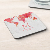 水彩世界地図デスティネーションウェディングモノグラム コースター (左側)