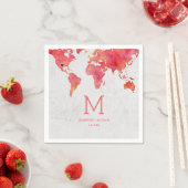 水彩世界地図デスティネーションウェディングモノグラム スタンダードカクテルナプキン (インサイチュ)