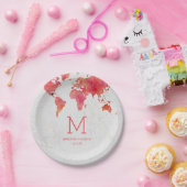 水彩世界地図デスティネーションウェディングモノグラム ペーパープレート (パーティー)