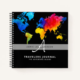 水彩世界地図トラベラーズジャーナル　イニシャル入り ノートブック