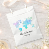 水彩世界地図パーソナライズされたの結婚カップル フェイバーバッグ (クリップ留めされた状態)