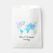 水彩世界地図パーソナライズされたの結婚カップル フェイバーバッグ (正面)