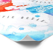 水彩世界地図ピンクブルー ポスター (角)