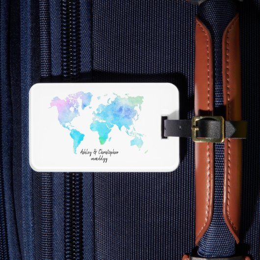 水彩世界地図結婚の新しい旅行ギフト ラゲッジタグ (正面インサイチュ4)