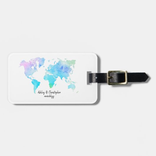 水彩世界地図結婚の新しい旅行ギフト ラゲッジタグ (正面横)