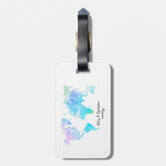 水彩世界地図結婚の新しい旅行ギフト ラゲッジタグ (裏面縦)