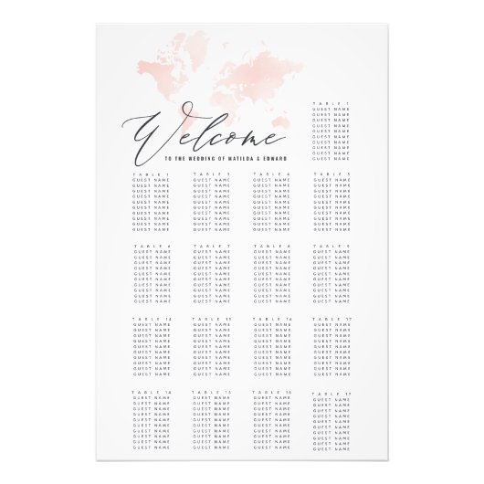 水彩世界地図結婚シーティングプラン フォトプリント            (正面)