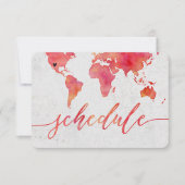 水彩世界地図 デスティネーション ウェディング スケジュール 招待状 (正面)