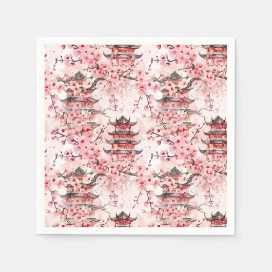 水彩中国の五重塔と桜（7） スタンダードカクテルナプキン (正面)