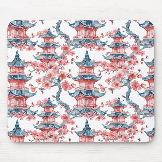 水彩中国の塔(さくらんぼ) マウスパッド (正面)