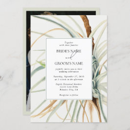 水彩中性ボホ植物写真結婚ズ 招待状