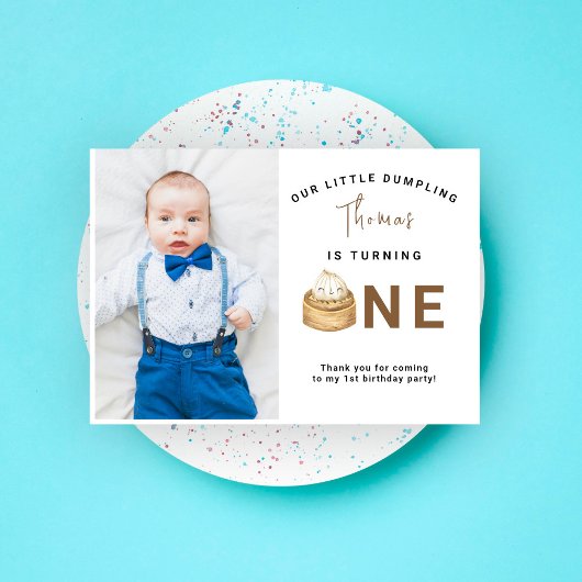 水彩中華まんのファーストバースデーパーティー サンキューカード