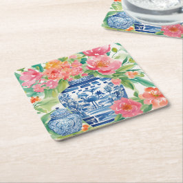 水彩中華精生姜の花びら スクエアペーパーコースター