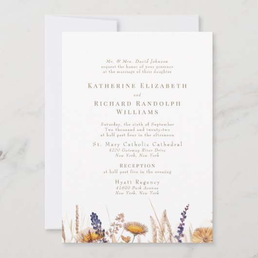 水彩乾燥した花嫁の親 招待状 (正面)