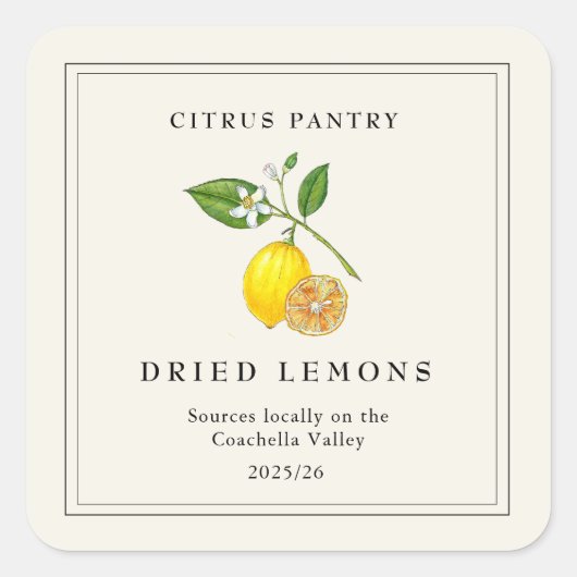 水彩乾燥レモンスライス スクエアシール (正面)