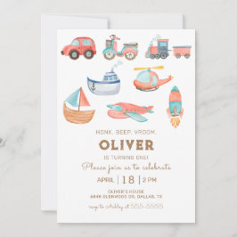 水彩交通少年の誕生日パーティー 招待状