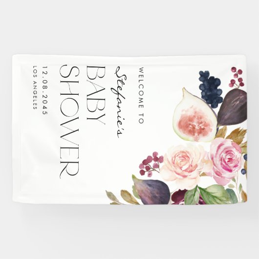 水彩人形とベリーフローラ赤ちゃんシャワー 横断幕 (横)