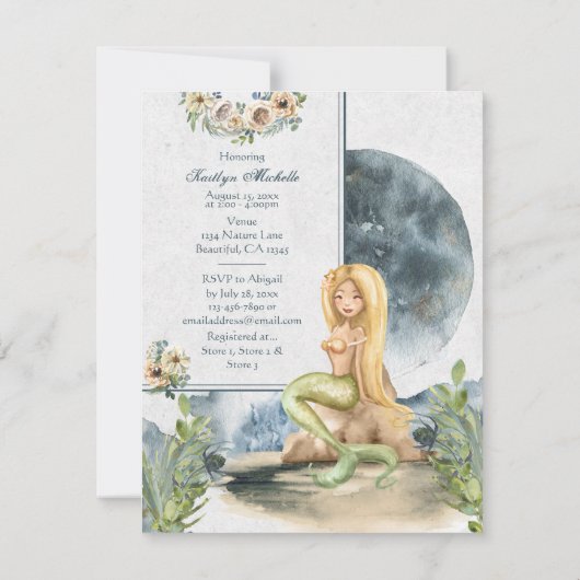 水彩人魚と満月ブライダルシャワー 招待状 (裏面)