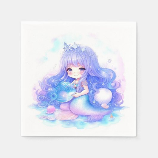 水彩人魚のベビーシャワー スタンダードカクテルナプキン (正面)