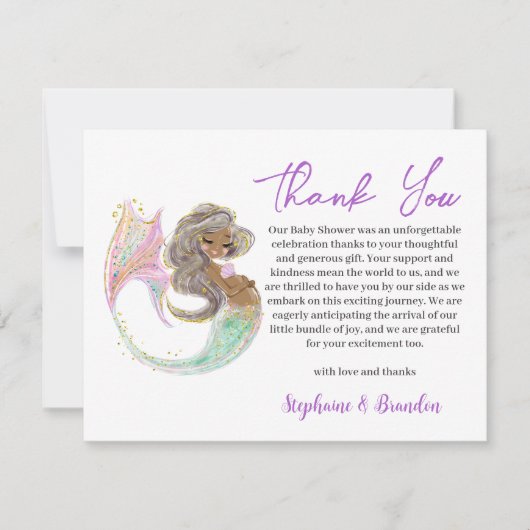 水彩人魚の未来ママ赤ちゃんシャワー サンキューカード (正面)