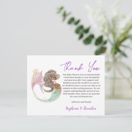 水彩人魚の未来ママ赤ちゃんシャワー サンキューカード (スタンド正面)
