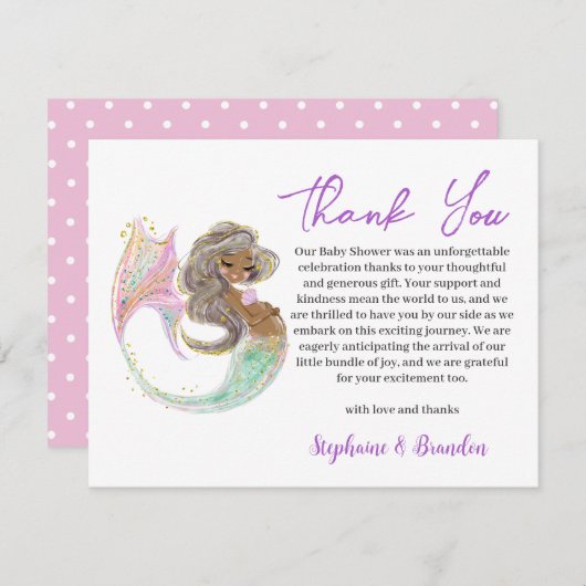 水彩人魚の未来ママ赤ちゃんシャワー サンキューカード (正面/裏面)