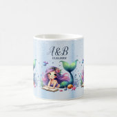 水彩人魚の海の生活かわいい美 コーヒーマグカップ (中央)