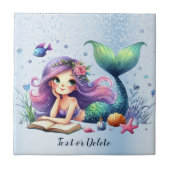 水彩人魚の海の生活かわいい美 タイル (正面)