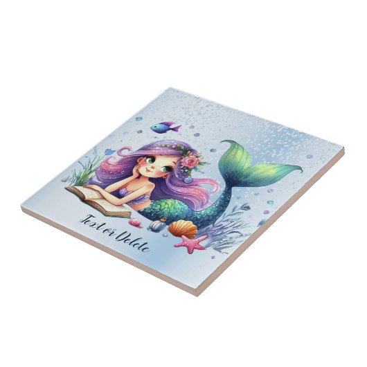 水彩人魚の海の生活かわいい美 タイル (側面)