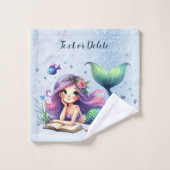 水彩人魚の海の生活かわいい美 バスタオルセット (ウォッシュタオル)