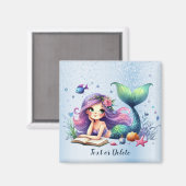 水彩人魚の海の生活かわいい美 マグネット (正面/裏面)