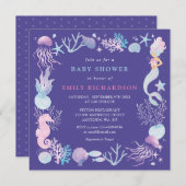 水彩人魚の海底ベビーシャワー 招待状 (正面/裏面)