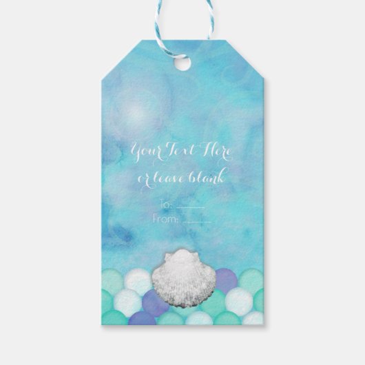 水彩人魚の誕生日はかりで測パーティーのお気に入り ギフトタグ (正面)
