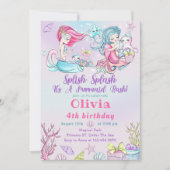 水彩人魚の誕生日パーティーの招待 招待状 (正面)