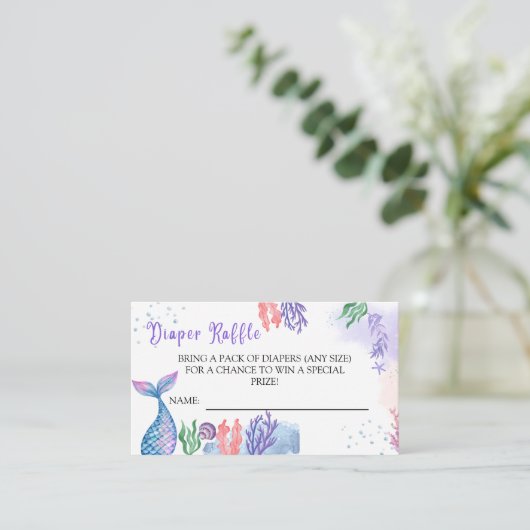 水彩人魚の赤ちゃんシャワーおむつラッフル エンクロージャーカード (スタンド正面)