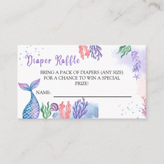水彩人魚の赤ちゃんシャワーおむつラッフル エンクロージャーカード (正面)