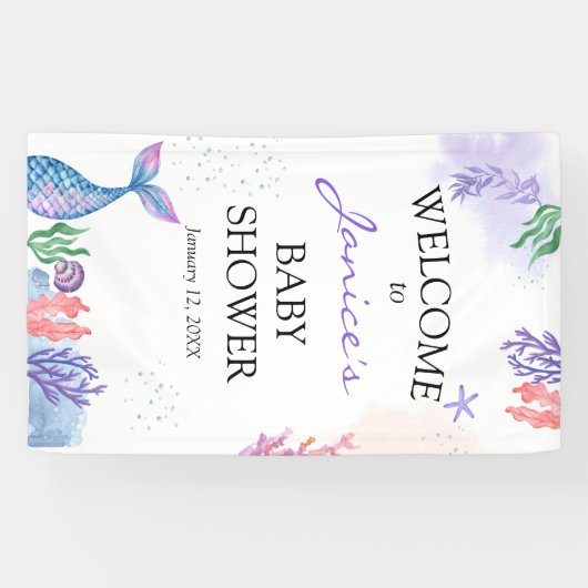 水彩人魚の赤ちゃんシャワー歓迎サイン 横断幕 (横)