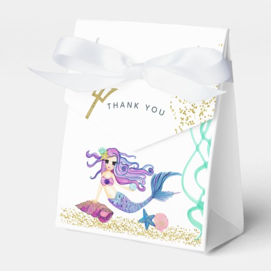 水彩人魚をテーマにした誕生日パーティー フェイバーボックス (正面サイド)