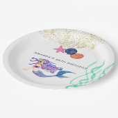 水彩人魚をテーマにした誕生日パーティー ペーパープレート (アングル)