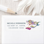 水彩人魚をテーマにした誕生日パーティー ラベル (インサイチュ)