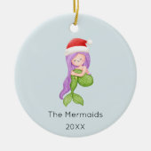 水彩人魚クリスマスフォト セラミックオーナメント (正面)