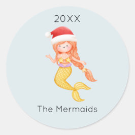 水彩人魚サンタ・クリスマス ラウンドシール