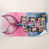 水彩人魚テールガールズトリップおもしろい ビーチタオル (正面)