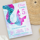 水彩人魚テールガールズバースデーパーティー 招待状